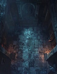 Dark, stone-paved dungeon interior