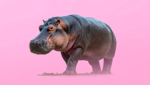 Hippopotamus on a pink backdrop