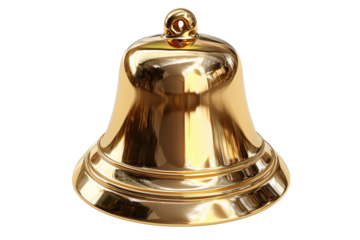 A Christmas jingle bell with shiny gold finish, isolated on a transparent background.