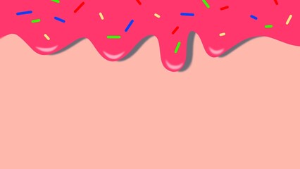 Pink icing and sprinkles on white background. Pink cream with colorful sprinkles dripping down from top 