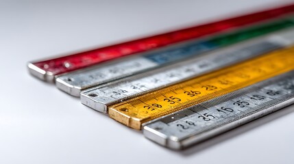 Row of Foldable Multicolored Measuring Rulers with Numerical Increments on White