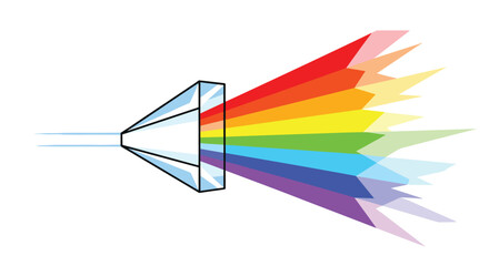 Prism refracts white light into vibrant rainbow spectrum illustrating scientific principles of light dispersion and color theory in education and research, Generative AI.