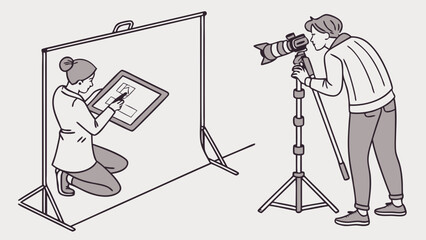 Studio Photography Session Photographer and Stylist at Work Illustration Graphic Design Digital Art.