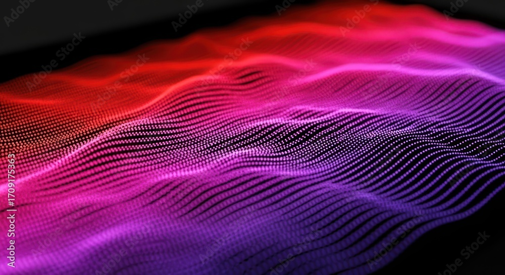 Wall mural abstract design showcasing a dynamic wave pattern with vibrant red, pink, and purple hues, featuring