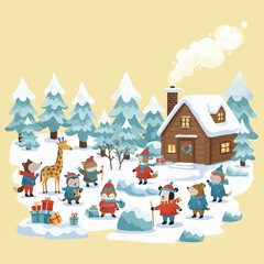 children playing with snow