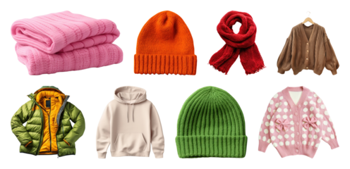 PNG Cozy winter clothing collection, element set on transparent background