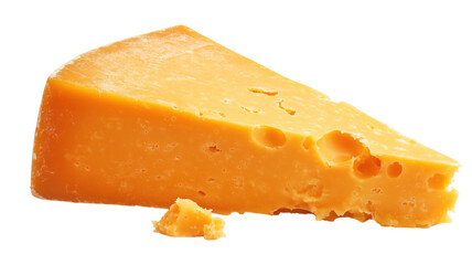 A delicious wedge of cheddar cheese with holes against a background
