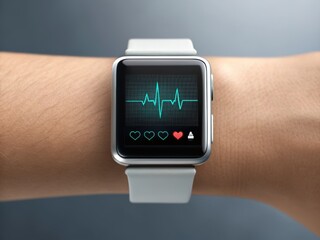 Smartwatch displaying heart rate and electrocardiogram on a wrist