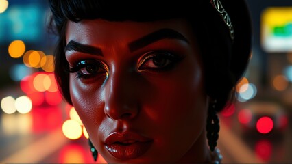 Twenties Neon Portrait, Futuristic Deco Glow, Retro Highway Face, AI Journey Close-Up, Impressionist Drive