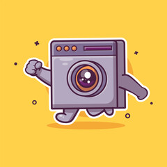 cute washing machine character mascot running isolated cartoon