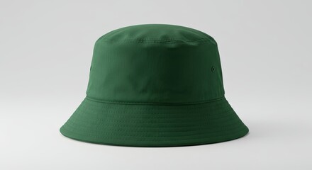 Fototapeta premium Solid Green Bucket Hat on White Background Fashion Accessory