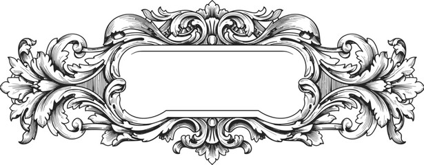 Vintage ornamental frame vector, antique decorative border illustration, elegant baroque scroll design, classic engraving ornament template, retro floral decoration art