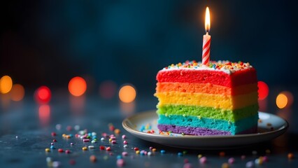 Rainbow Layer Birthday Cake with Candle Celebration Party Photography