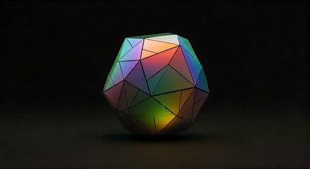 Stunning iridescent geometric sculpture glows with vibrant prismatic light