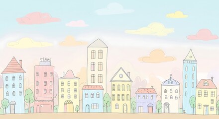 Charming colorful cartoon town illustration, perfect for kids!