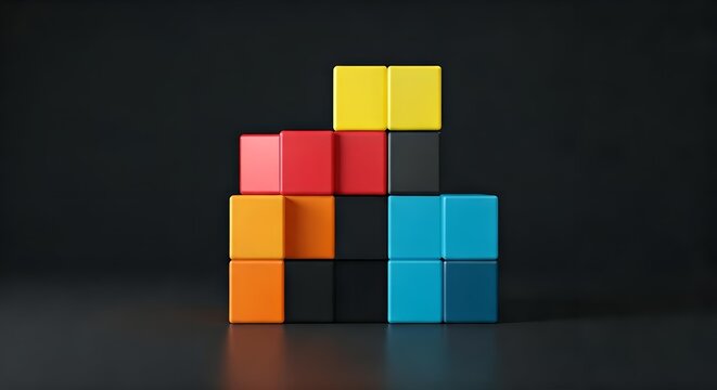 Colorful building blocks stacked in abstract formation, representing strategy and innovation