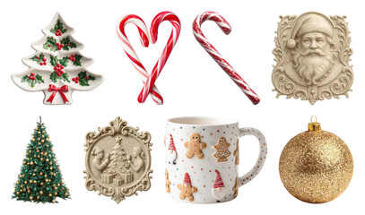 PNG Festive holiday decorations collection, element set on transparent background