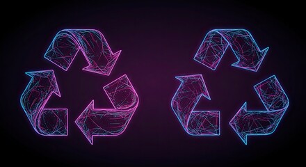 Neon-Glowing Recycle Symbols: Abstract Digital Art with Pink and Blue Intertwined Arrows