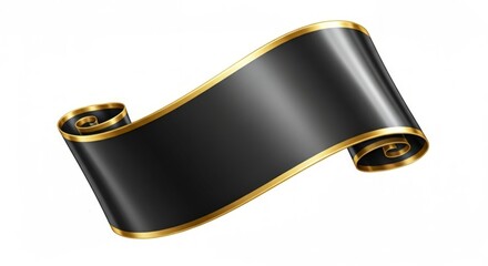 Elegant Black and Gold Scroll Banner Isolated on White Backgroun