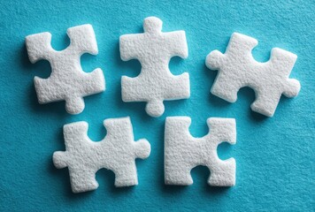 Obraz premium Several white puzzle pieces on a light-blue surface