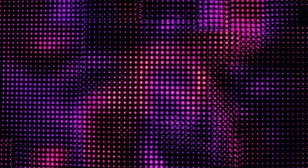 Abstract digital design featuring a vibrant interplay of pink and purple dots on a dark background.