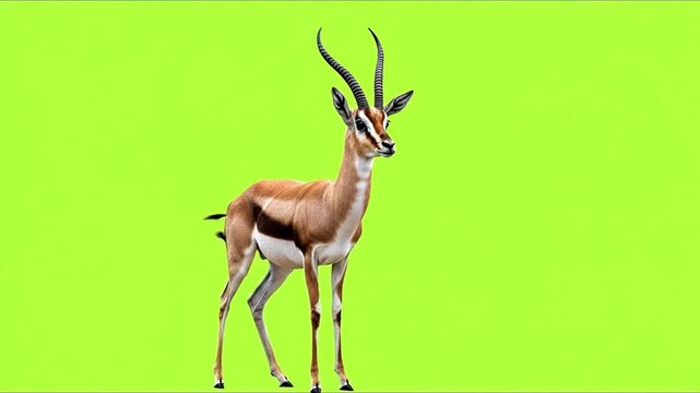 Graceful gazelle pauses, alert in vibrant greenscreen backdrop