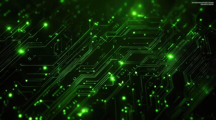 Obraz premium Glowing neon green digital data streams and complex circuits in futuristic cyberspace, representing sophisticated technology and artificial intelligence.