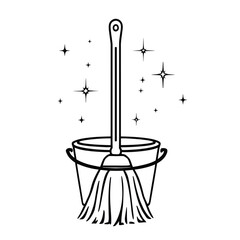 Mop and Bucket Cleaning Tool Against Simple Background
