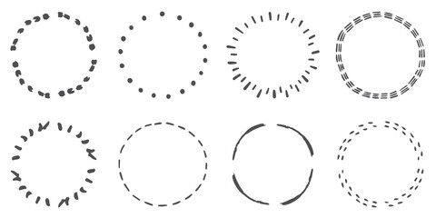 Obraz premium Hand drawn circle line badge set. Rustic, grunge style circle badge for frame, label, burst border. Vector illustration. Drawn brush scribble line.