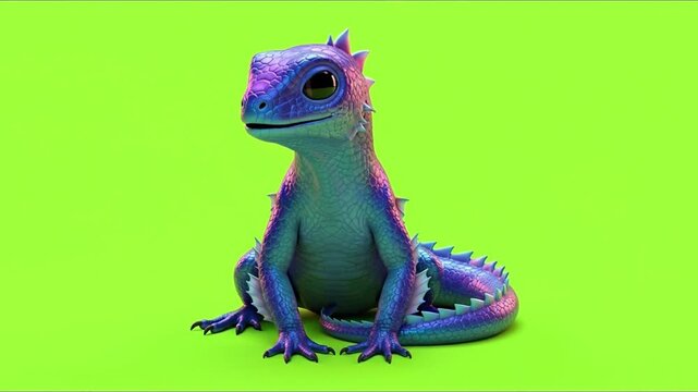 Adorable cartoon dragon with vibrant scales on greenscreen background