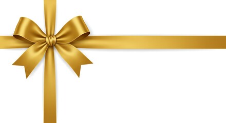 Elegant Gold Ribbon and Bow on White Background with Copy Space