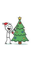 A cheerful person decorating a christmas tree. 