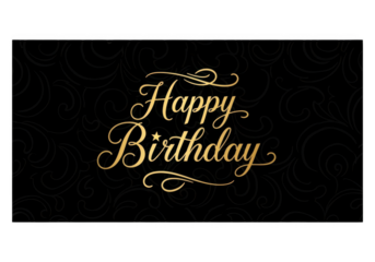 Elegant golden happy birthday typography with swirls and sparkle effects transparent background