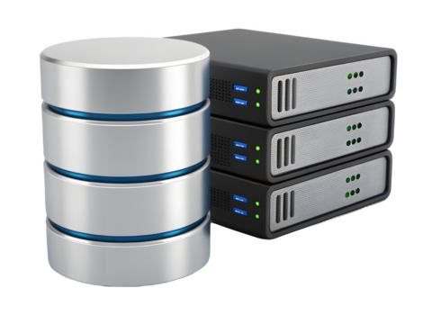 Stack of hard drives and server units representing data storage