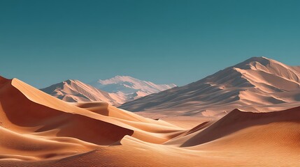 Vast desert horizon with golden sand dunes below and clear sky above, tranquil minimalist scene offering wide empty space for typography or campaign overlay.