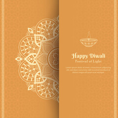 happy diwali festival of light card design with half mandala design