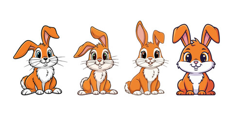Four cute, cartoon rabbits sitting side-by-side