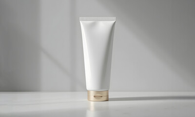 Luxury White BB Cream Tube Mockup with Golden Cap, Realistic Cosmetic Packaging Design for Elegant Skincare and Premium Makeup Branding