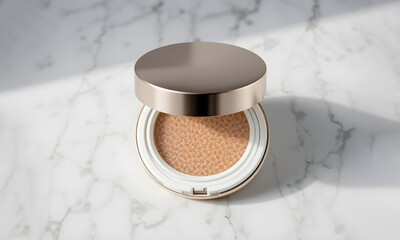 Luxury Round Cushion Compact Mockup in Golden Color, Realistic Cosmetic Packaging Design for Premium Skincare and Makeup Branding