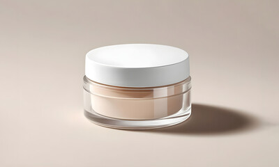 Clear Glass Loose Powder Jar Mockup with White Lid, Realistic Cosmetic Packaging Design for Makeup and Beauty Branding Presentation