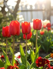 Red tulips in garden