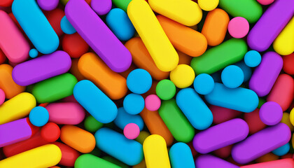 a vibrant pile of colorful glossy candy sprinkles in various shapes and bright festive colors