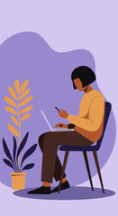 A focused woman uses her smartphone for communication or business. Ideal for technology, lifestyle, and digital communication concepts.