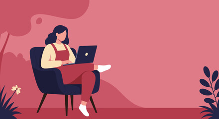 A young woman working remotely on her laptop, sitting comfortably on a beanbag chair at home, representing a flexible modern lifestyle.