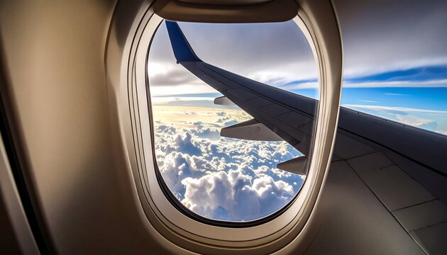 Airplane window view of clouds - Powered by Adobe