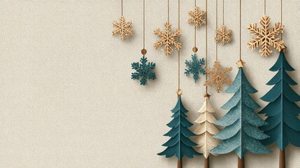 White snowflake ornament with golden glitter texture hanging, warm yellow bokeh in background creating a cozy Christmas atmosphere.