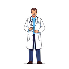 Fototapeta premium Vector Illustration of Doctor in White Coat with Stethoscope | Medical Professional, Healthcare Worker, Flat Design, Clean White Background