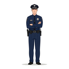 Vector Illustration of Police Officer in Uniform | Law Enforcement, Security Guard, Minimalist Flat Design, White Backgroun