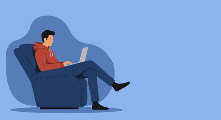 Fototapeta premium Focused Black man with dreadlocks working remotely on laptop in a stylish, modern interior. Ideal for themes of productivity, freelance, and contemporary digital lifestyle.