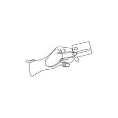 Minimalist Line Art Illustration of a Hand Holding a Credit Card Paying with Cashless Finance for Modern Economy and Transaction